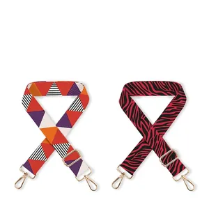 Adjustable polyester shoulder straps with colorful geometric and animal print patterns