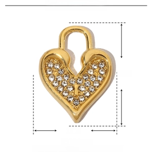 Detail showing dimensions of gold heart padlock pendant with rhinestones and 19mm height