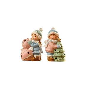 Ceramic painted Christmas boy and girl figurines with night light for holiday decor