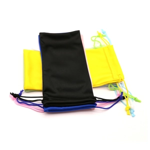 Portable microfiber drawstring pouches in various bright colors for glasses and jewelry