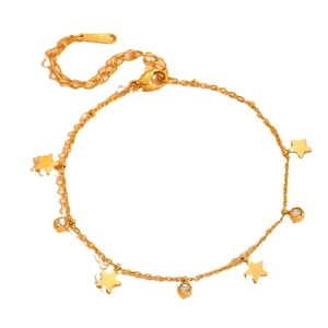 Elegant 18k gold plated star and crystal charm bracelet with adjustable lobster clasp