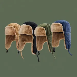 Winter thermal trapper hats with ear flaps and thick fleece lining in four colors