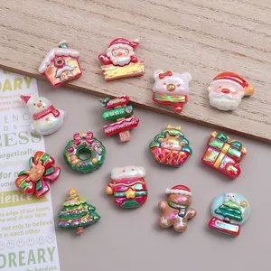Resin Christmas Cabochons DIY Accessories Iridescent Santa Snowman Reindeer Crafts For Hairclip Phone Case Decoration