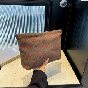 Strawberry Print Corduroy Cosmetic Bag Makeup Organizer Zipper Travel Toiletry Pouch For Women Aesthetic Cute
