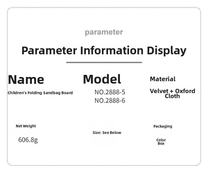 Specifications for dinosaur bean bag toss game with dimensions and flannel material data