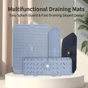 Silicone Dish Drying Mat Heat Resistant Faucet Drip Catcher Pad For Kitchen Sink Countertop Non Slip Drainage Tray