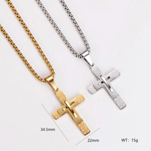 Retro stainless steel hip hop triple cross necklaces in gold and silver colors