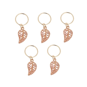 Five gold leaf hair ring accessories with pink resin inlay for dreadlock hairstyles