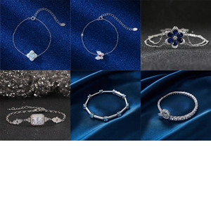 Collection of S925 sterling silver bracelets with premium blue zircon in various designs