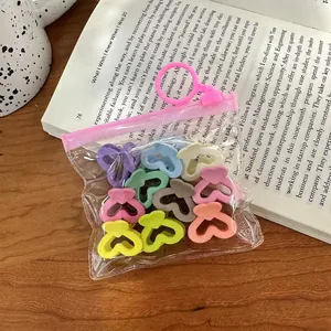 Colorful heart hair clips set in macaron shades with transparent zipper bag and pink hook
