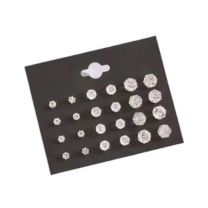 Set of 12 pairs of classic round-cut cubic zirconia stud earrings in assorted sizes