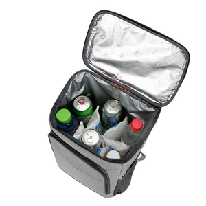 Insulated backpack with large capacity and silver lining filled with drinks and ice packs