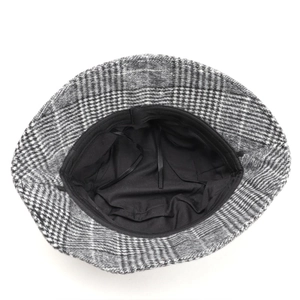 Retro plaid wool bucket hat for women with interior lining and adjustable drawstring