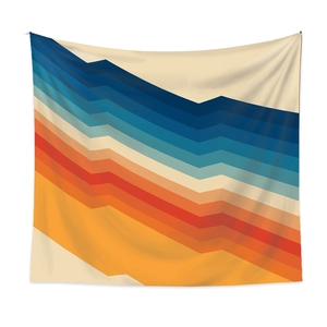 Bohemian tapestry with retro geometric stripes in blue and orange for wall decor