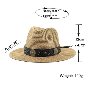 Bohemian beige straw sun hat with black band, jazz fedora style for summer travel