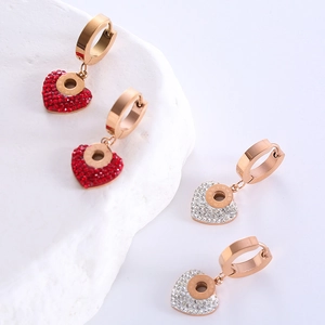 Luxe gold-plated heart earrings with red and white crystal inlay and Roman numerals