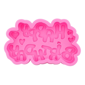 Stampo in silicone rosa con lettere Happy Birthday e cuori per sapone o dolci
