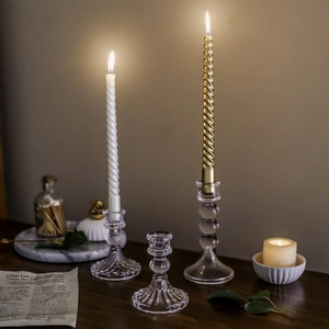 Portacandele In Vetro Candeliere In Cristallo Trasparente Per Candele Coniche Stile Nordico Design A Costine Diamante Tavola