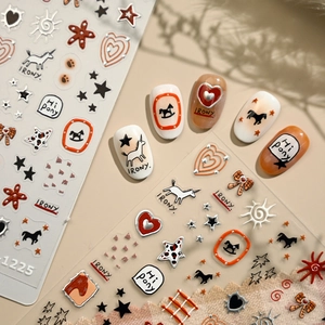 Retro pony nail stickers with vintage stars and hearts for creative DIY manicure