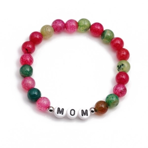 Colorful fire agate beaded MOM letter bracelet for women in minimalist bohemian style
