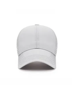 Close-up of light gray quick-dry baseball cap with laser-cut ventilation holes