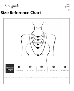 Size guide for French vintage pearl necklace showing five different wear lengths