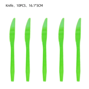 Set van 10 groene plastic messen voor Pixel-themafeesten, 16,1x3cm wegwerpbestek