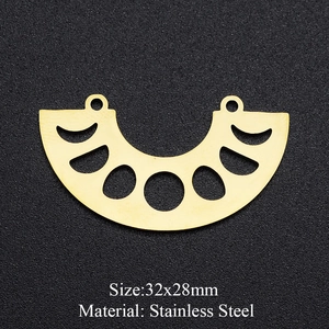 Detailed view of a 32x28mm golden stainless steel moon phase fan pendant for DIY jewelry