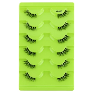 Set of 5 pairs natural black half eyelashes YK406 on a bright green display tray