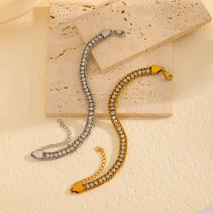 Bracelet En Acier Inoxydable Incrusté De Zircone Chaîne Réglable Bijoux Géométriques De Mode De Luxe Pour Femmes