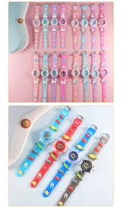 Detailed close-up of 3D cartoon silicone straps featuring unicorn and car motifs