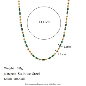 18K gold plated stainless steel necklace with green natural stones and 41+5cm chain