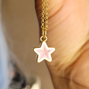 18k gold plated stainless steel star necklace with pink enamel heart detail