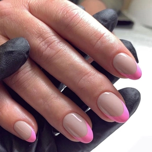 French Tip Press On Nails Glossy Pink Nude ABS Plastic Round Shape Removable DIY Manicure For Women