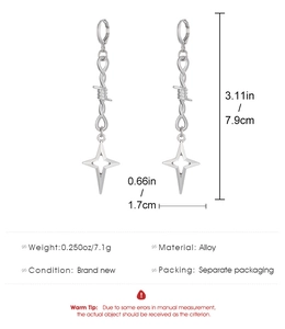 Guide détaillé des dimensions pour boucles d'oreilles punk Y2K étoile argentée en cm
