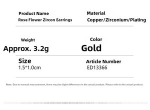 Tableau détaillé des tailles et matériaux pour boucles d'oreilles roses en zircon