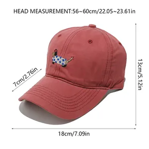 Size chart showing head circumference and dimensions for the cartoon dog baseball cap