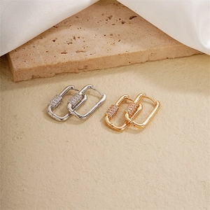 Rectangular Hoop Earrings Copper With Cubic Zirconia Geometric U Shape Minimalist Fashion Jewelry For Women