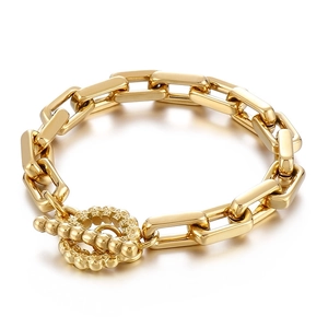 Bracelet en acier inoxydable doré à maillons carrés avec un fermoir à bascule OT texturé