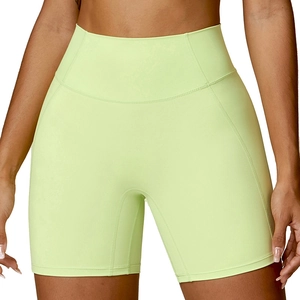 Short de yoga taille haute pour femme vert jaune fluo avec effet push-up et compression