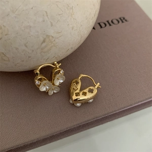 18k gold plated floral stud earrings with cubic zirconia and heart cutout details