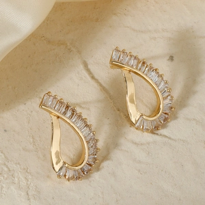 Elegant gold teardrop earrings with rectangle cut cubic zirconia in high-end design