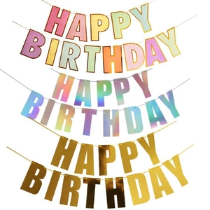 Colorful laser gold Happy Birthday banner set for festive party wall decoration