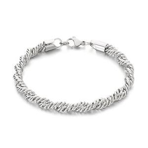 Bracelet unisexe en acier inoxydable argenté avec maille corde torsadée et fermoir mousqueton