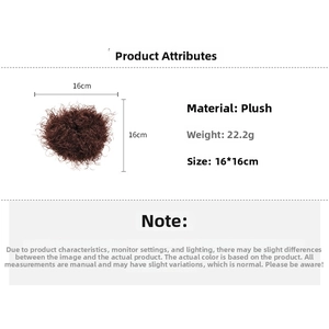 Detail view of plush dark brown hair ring with size 16x16cm and 22.2g weight specs