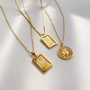 Sun Pendant Necklace Stainless Steel 18K Gold Plated Celestial Retro Bohemian Clavicle Chain For Women