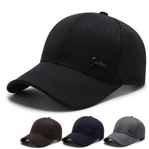 Baseball Cap For Men Polyester Textured Vertical Stripes Adjustable Sun Protection Outdoor Casual Hat With Metal Logo
