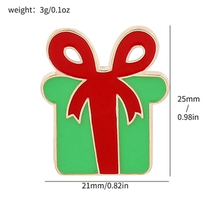 Christmas gift box brooch size and weight details showing dimensions of 21mm by 25mm