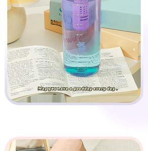 Detailed view of 700ml plastic sport bottle with tea infuser and capacity markers