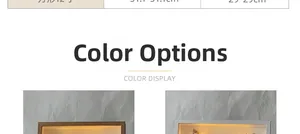 Detail view of wooden shadow box frames showing dimensions and warm light effects